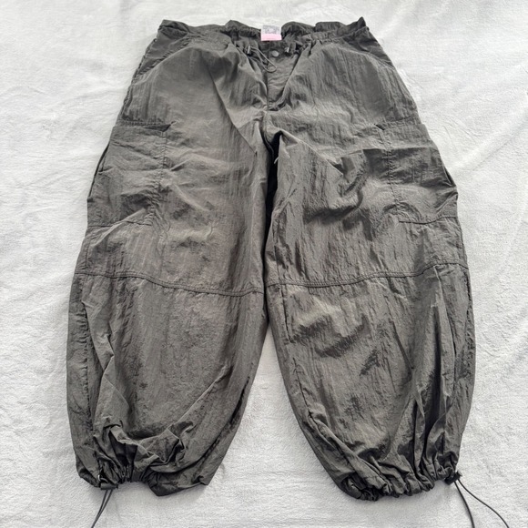 Future Collective Pants - Future Collective Alani Noelle Grey Parachute Cargo Pants XL Bungee Hem Baggy